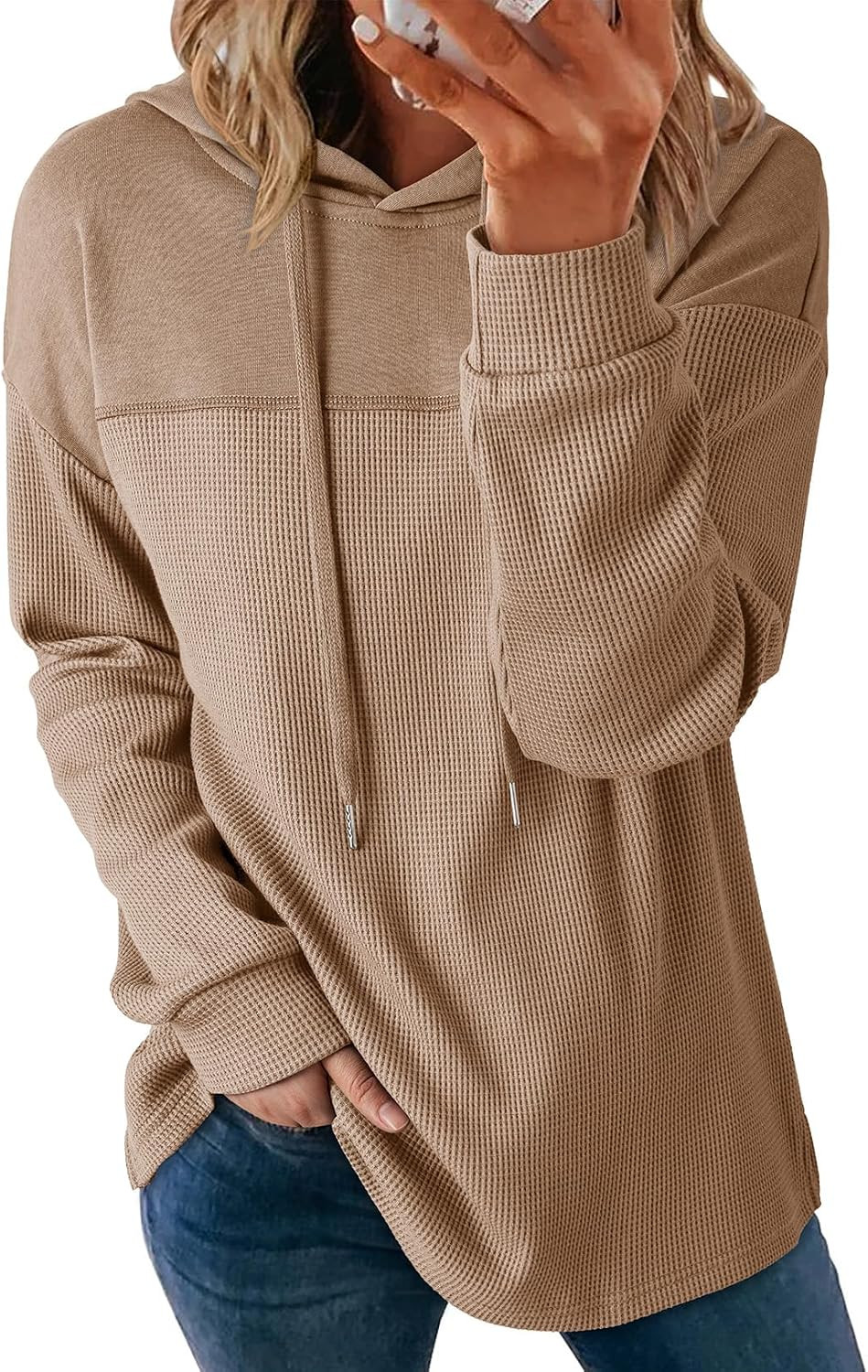 Dokotoo Womens Hoodies Casual Waffle Knit Pullover Sweatshirts | Amazon (US)