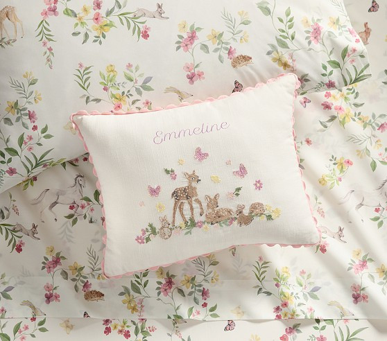 AERIN Embroidered Fawn Personalized Pillow | Pottery Barn Kids