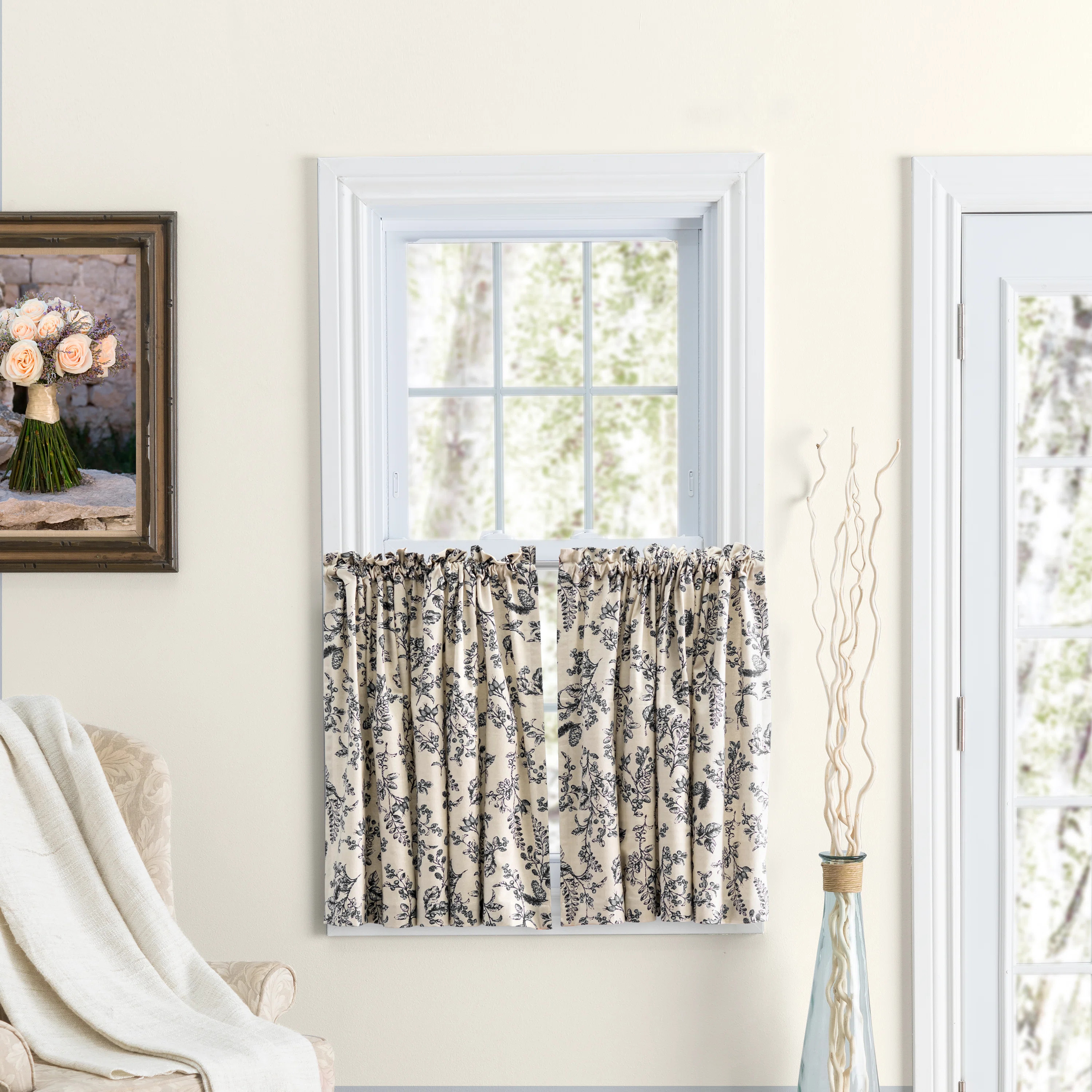 Emogene Toile Cotton Tailored 84'' Cafe Curtain | Wayfair North America