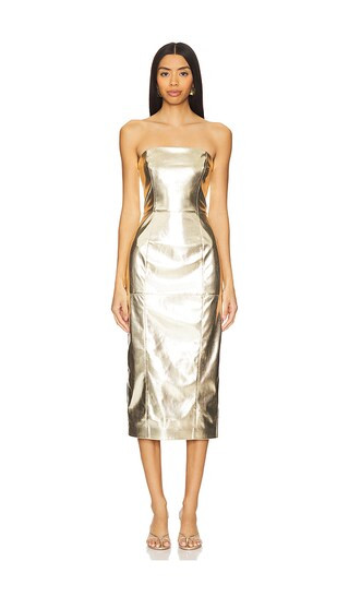 Nari Midi Dress in Gold | Revolve Clothing (Global)