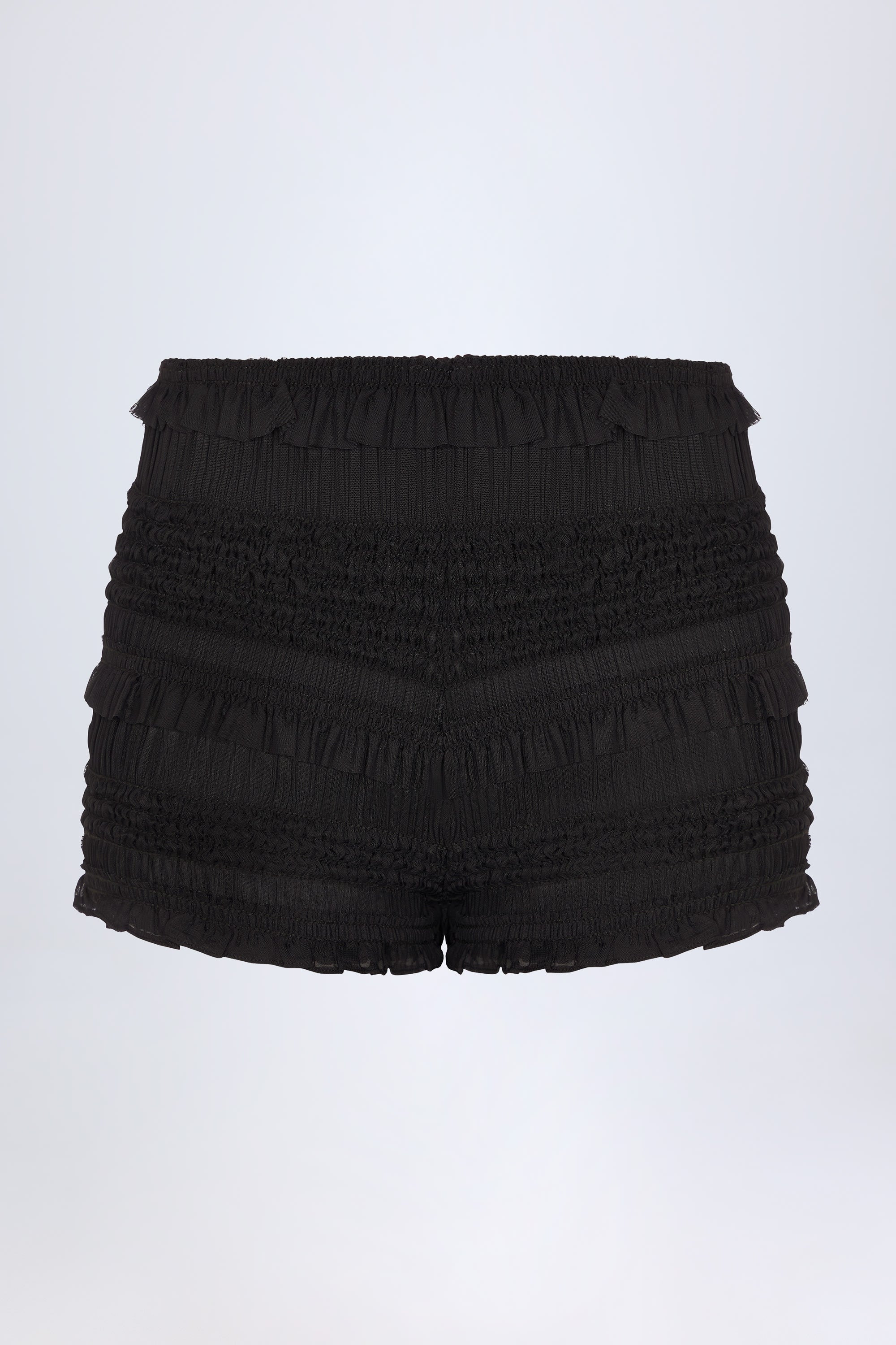 Ruffled Mid-Rise Shorts in Black | Oh Polly