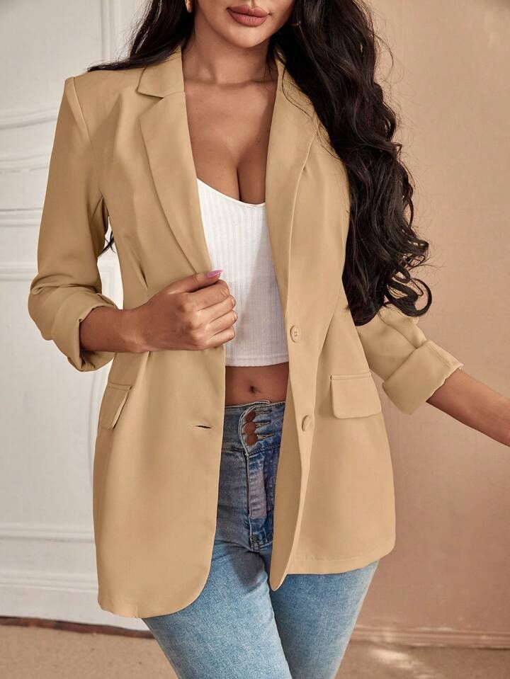 SHEIN SXY Lapel Neck Flap Detail Single Breasted Blazer | SHEIN