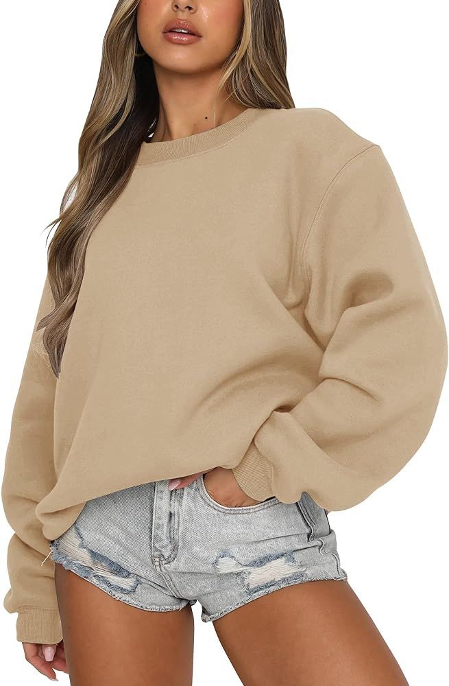 Fanway&EC Women's Long Sleeve Sweatshirt Casual Crewneck Oversized Pullover Hoodies Fall Tops | Amazon (US)