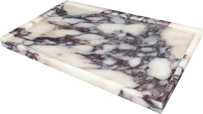 YMXYJM 100% Real Luxury Natural Marble Vanity Tray Genuine Calacatta Viola Marble Stone Storage T... | Amazon (US)