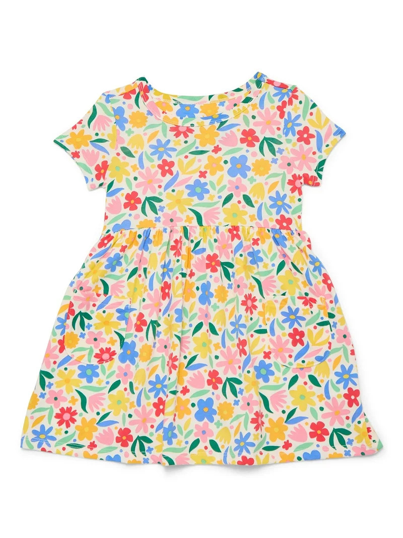 Wonder Nation Baby and Toddler Girls Play Dress with Short Sleeves, Sizes 0/3M-5T | Walmart (US)