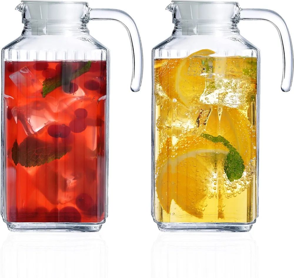 Glass Pitcher with Lid – Set of 2 Glass Water Pitcher 55Oz – Cold Carafe for Ice Tea, Water, ... | Amazon (US)