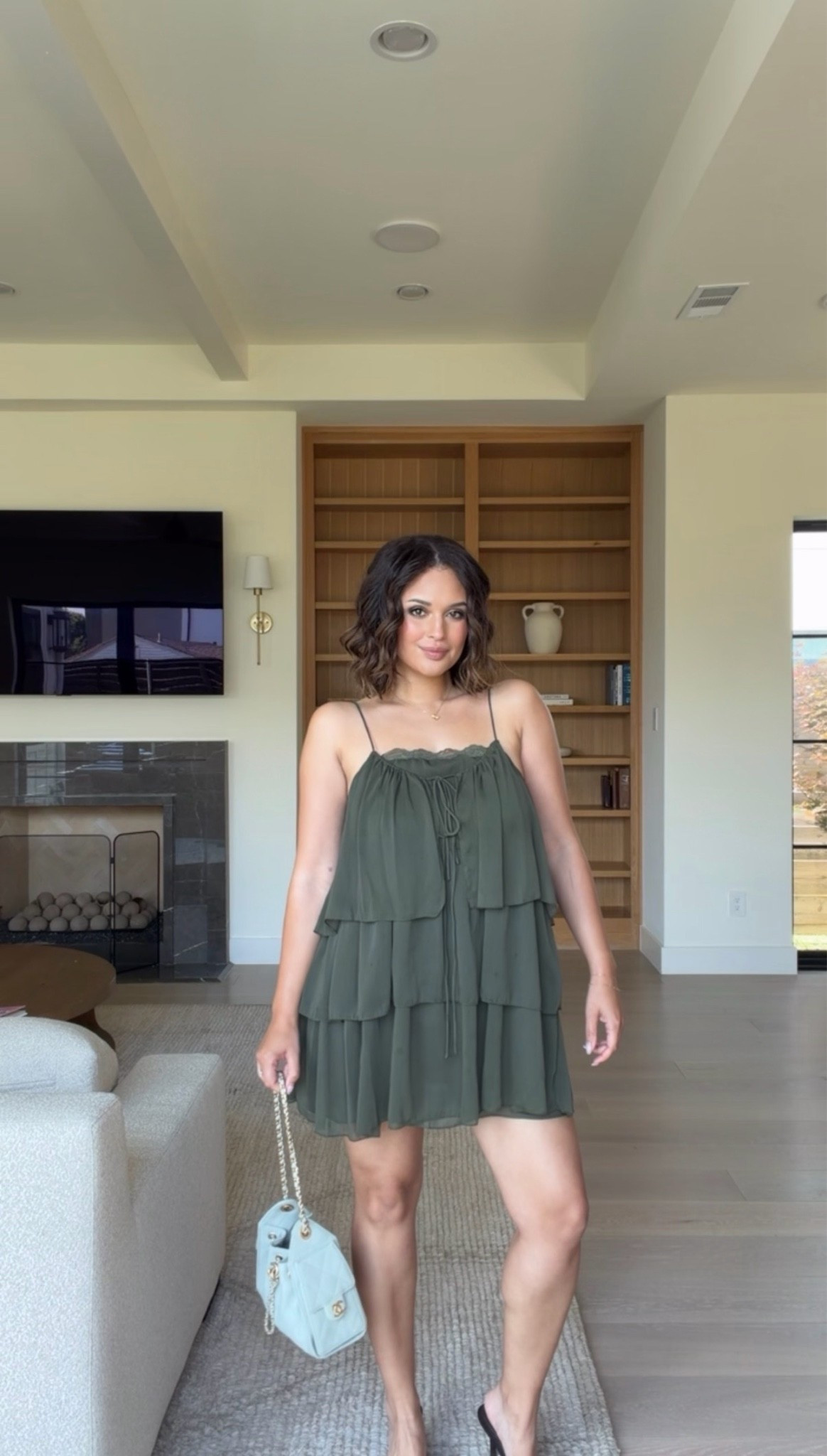 cute green ruffle short dress 👗