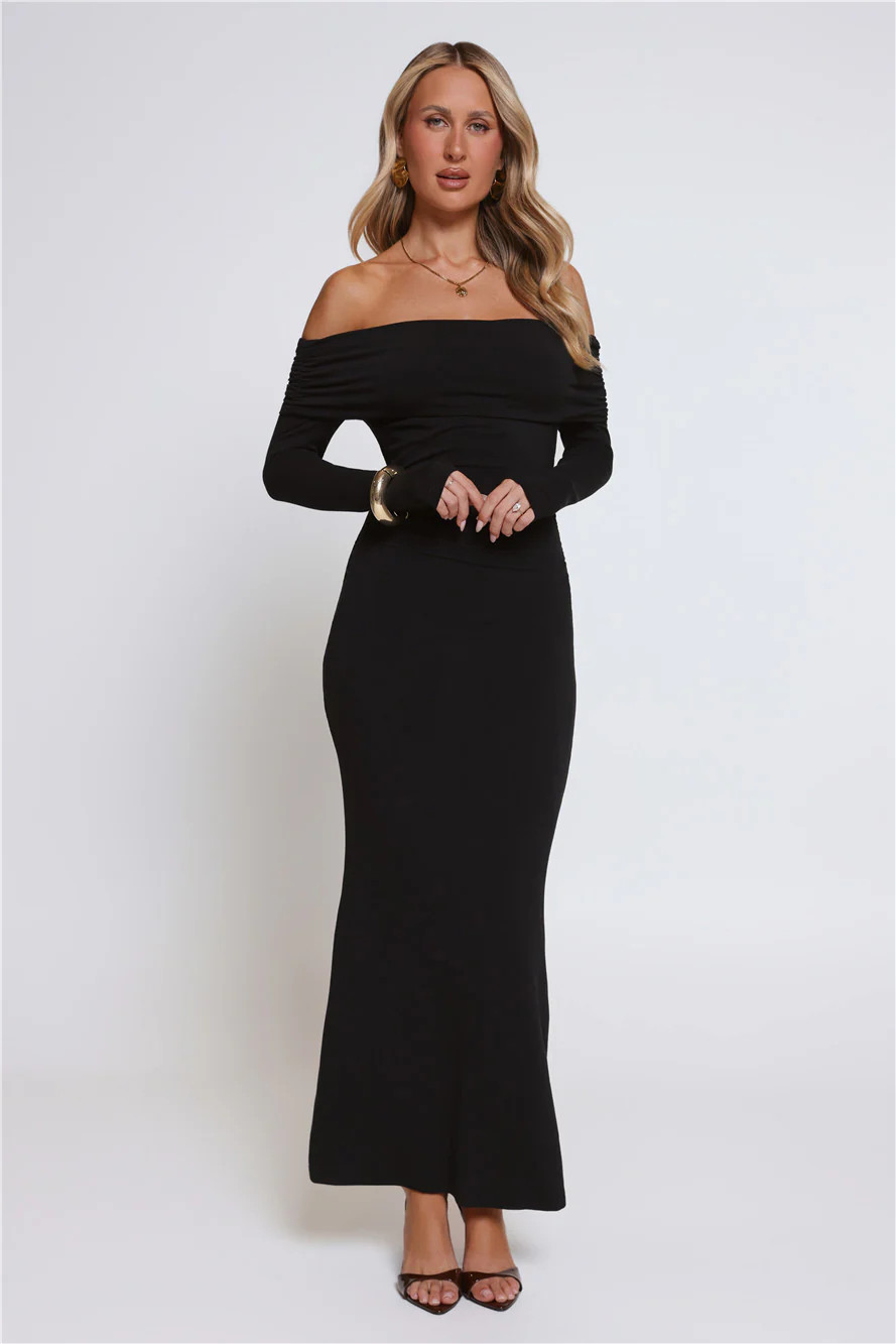 Mind Made Up Off Shoulder Long Sleeve Maxi Dress Black | Hello Molly (US)