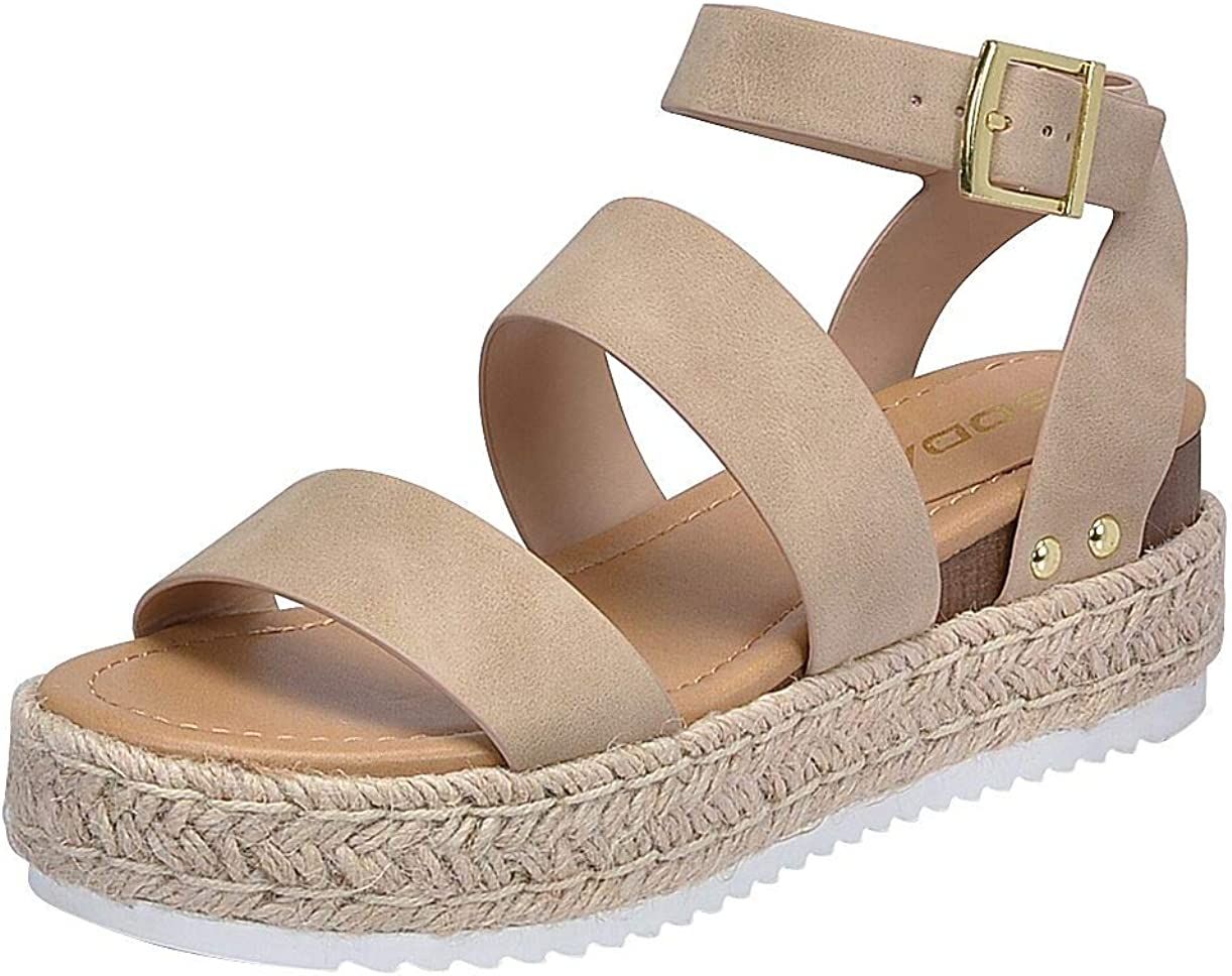 Soda Women's Topic Open Toe Buckle Ankle Strap Espadrille Synthetic sandals | Amazon (US)