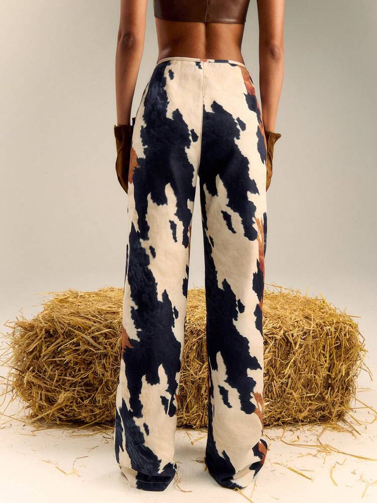 Denimoi Winter Multi Colour Print Straight Leg Pants | SHEIN