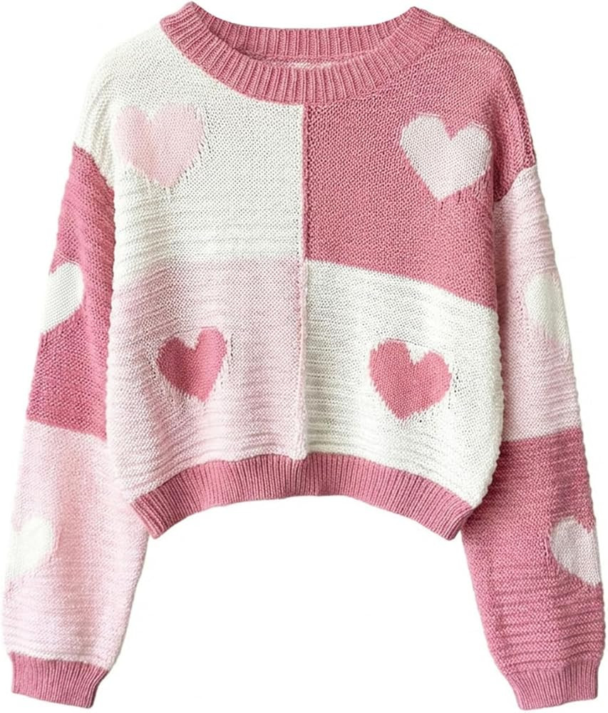 Girl's Heart Bow Sweaters Long Sleeve Crew Neck Knit Tops Pullover Cute Sweater | Amazon (US)