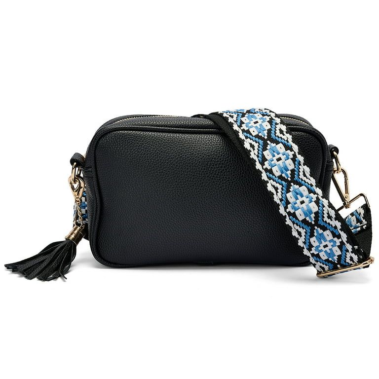 Fugua Women Fashion Double Strap Messenger Color Tassel Bag Shoulder Handbag,Black | Walmart (US)