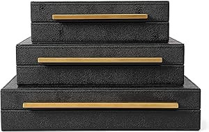 Kingflux Faux Black Shagreen Leather Set of 3 Pcs Decorative Boxes, Storage Boxes Jewelry Organiz... | Amazon (US)