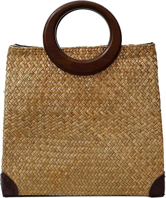 QZUnique Hand-woven Straw Bag Women Summer Beach Handbag Purse Retro Rattan Tote Clutch Travel Ba... | Amazon (US)