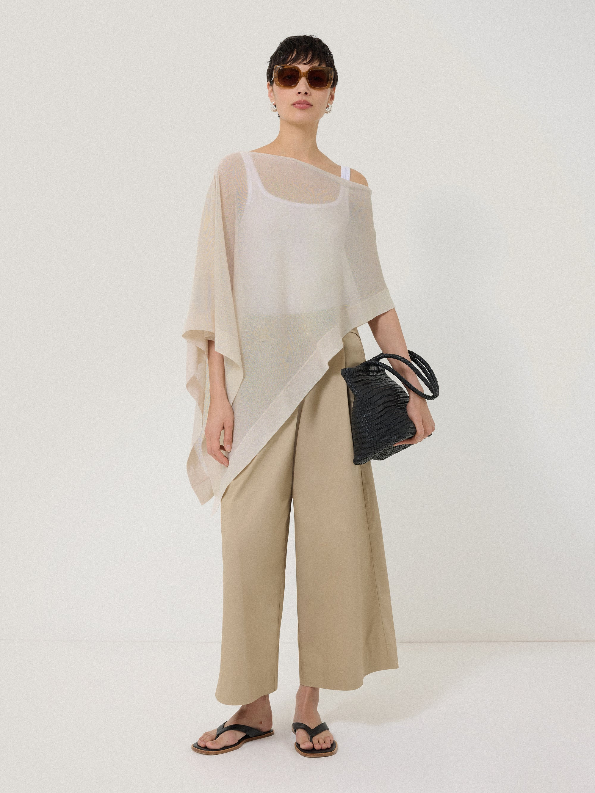 Sheer Linen Blend Poncho | Cream | Jigsaw (UK)