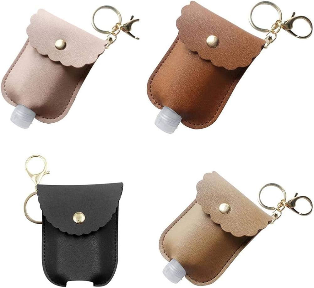 Hand Sanitizer Holder, Set of 4 Empty Leakproof Plastic Travel Bottle with Leather Keychain Holde... | Amazon (US)