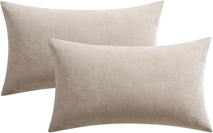 MIULEE Pack of 2 Beige Decorative Pillow Covers 12x20 Inch Soft Chenille Couch Throw Pillows Farm... | Amazon (US)