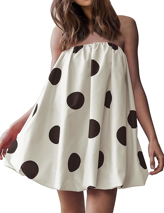 Meladyan Women’s Polka Dot Bubble Mini Dress Strapless Backless Loose Fit Tube Dress Elegant Pl... | Amazon (US)