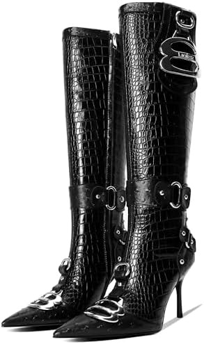 Knee High Crocodile Boots for Women Pointed Toe Slim Calf Sexy Stiletto High Heel Long Tall Boots... | Amazon (US)
