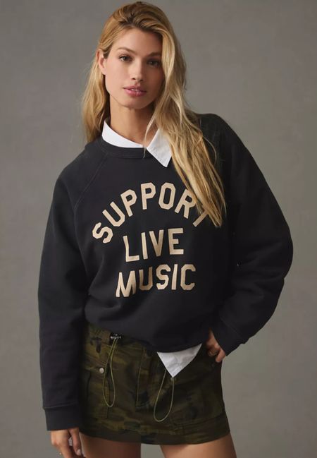 Support Live Music retro sweatshirt. Pullover vintage styling. The perfect layering piece for summer festivals. 
kimbentley, music lover, Anthropologie

#LTKsalealert #LTKSpringSale #LTKfindsunder100