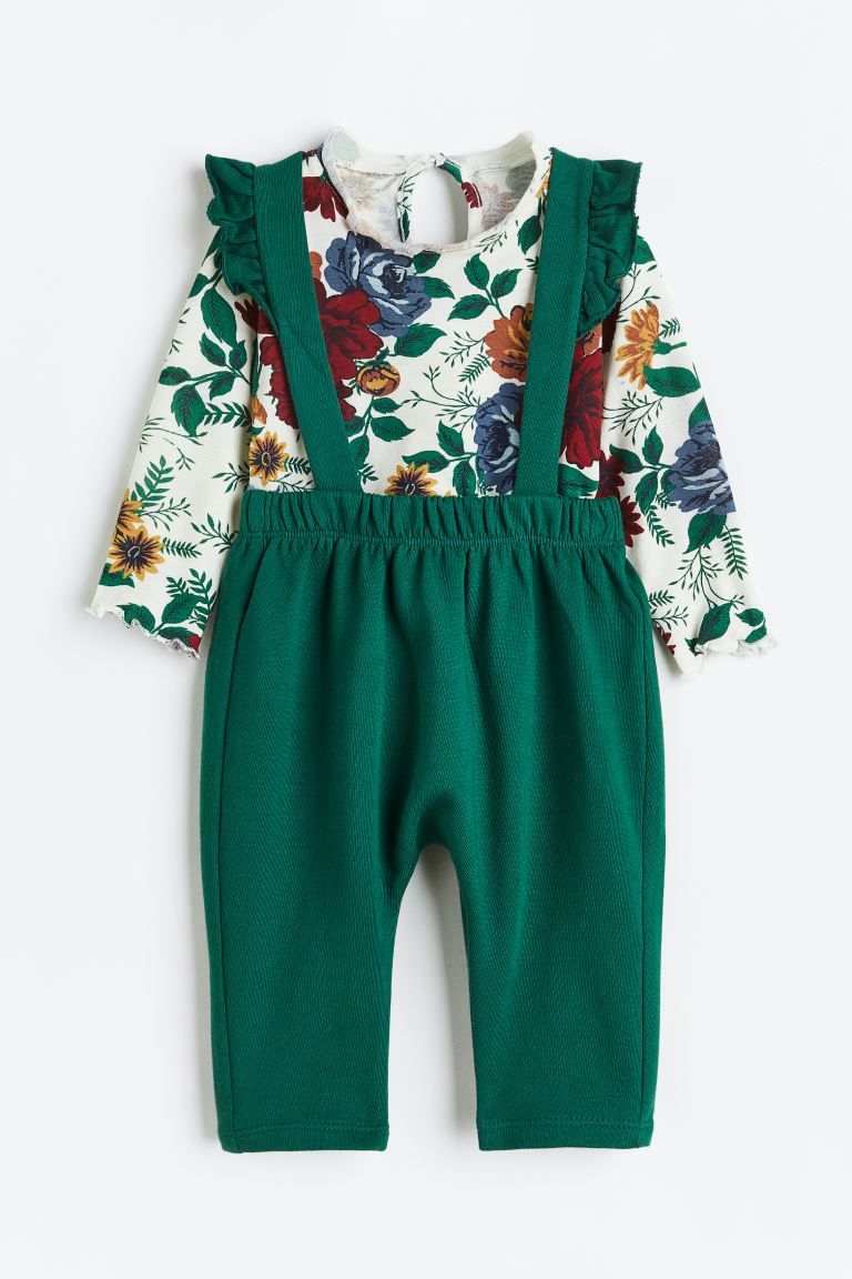 2-piece Cotton Set - Dark green/floral - Kids | H&M US | H&M (US + CA)