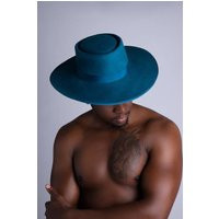 Teal Flat Brimmed Fedora. Woolfelt. Handmade Hat. Made To Measure | Etsy (UK)