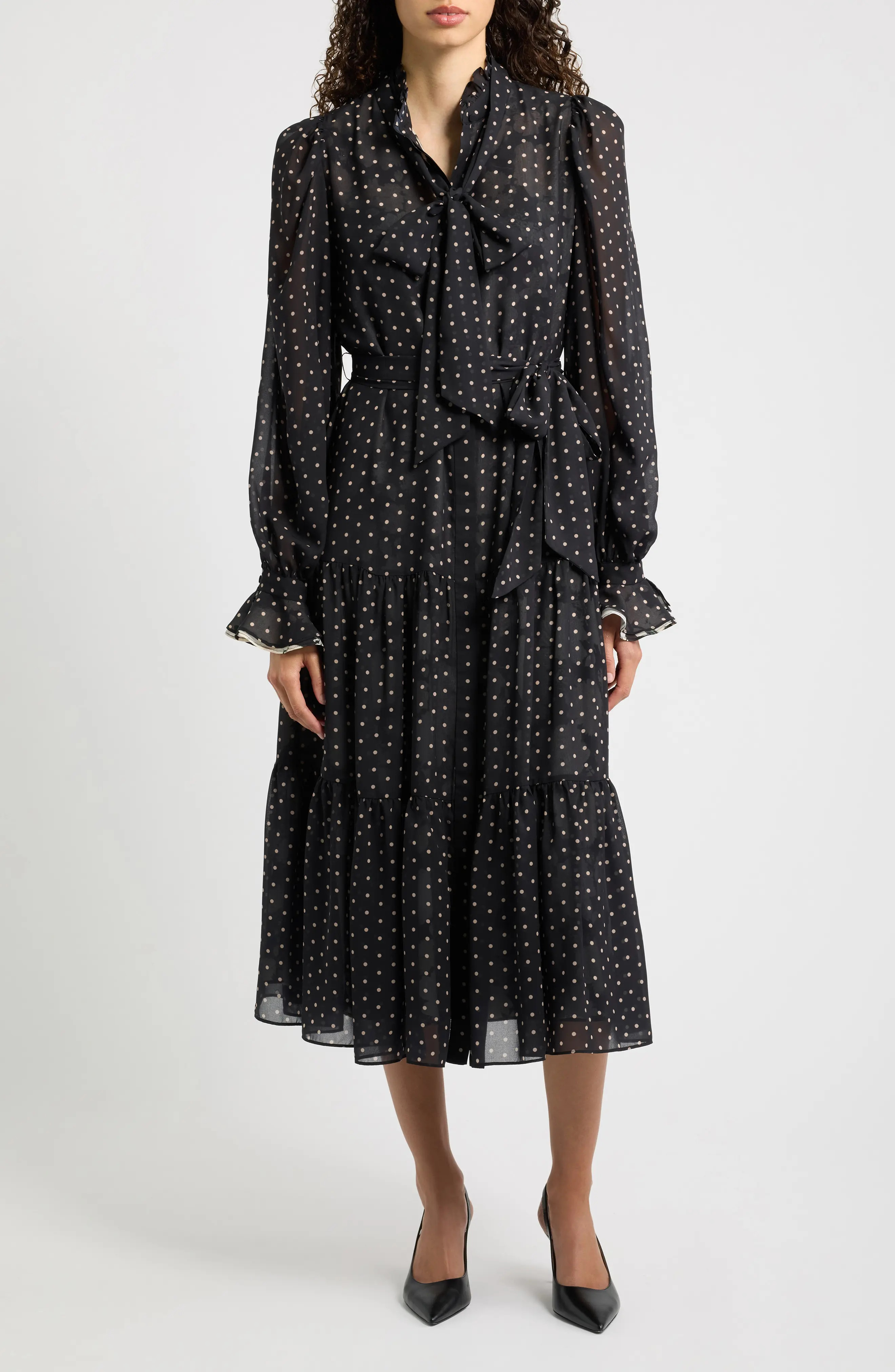 KOBI HALPERIN Erin Tie Waist Long Sleeve Midi Dress (Women) | Nordstrom | Nordstrom