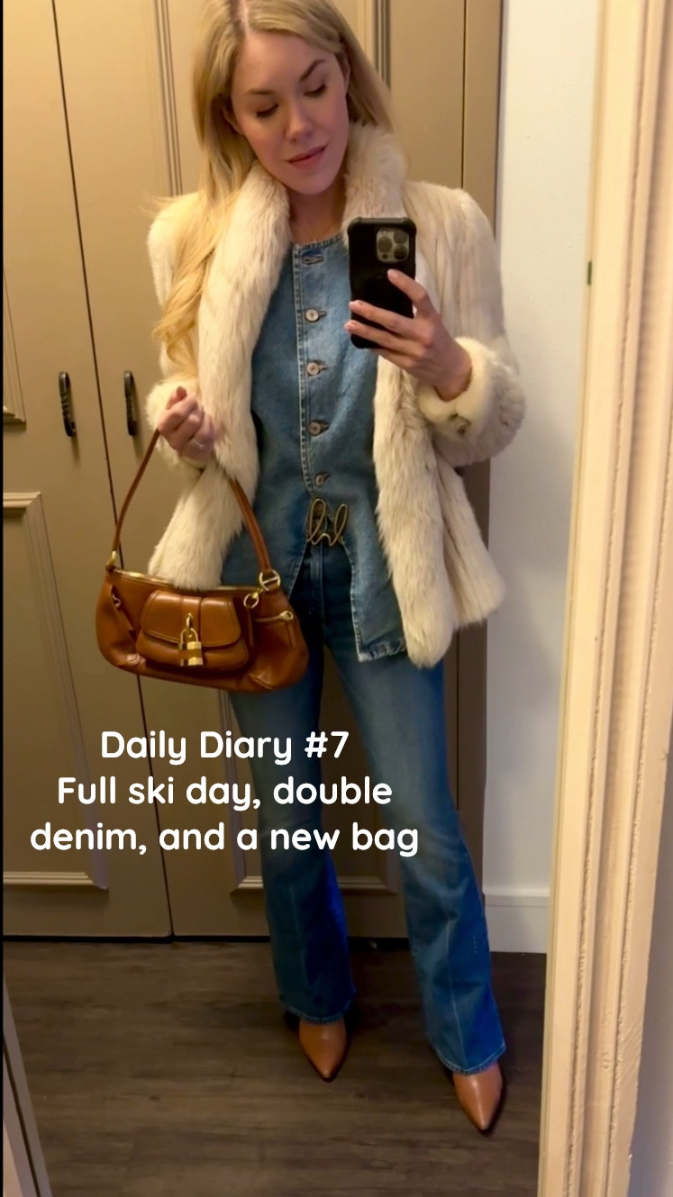 Daily Diary # 7
Ski gear and dinner outfits 
(Btw I meant bunny “hill” not trails😏)

Chloe bag
Mother jeans
Denim vest
Denim sleeveless top 
#ltkstyletip

#LTKFindsUnder100 #LTKWatchNow #LTKSaleAlert