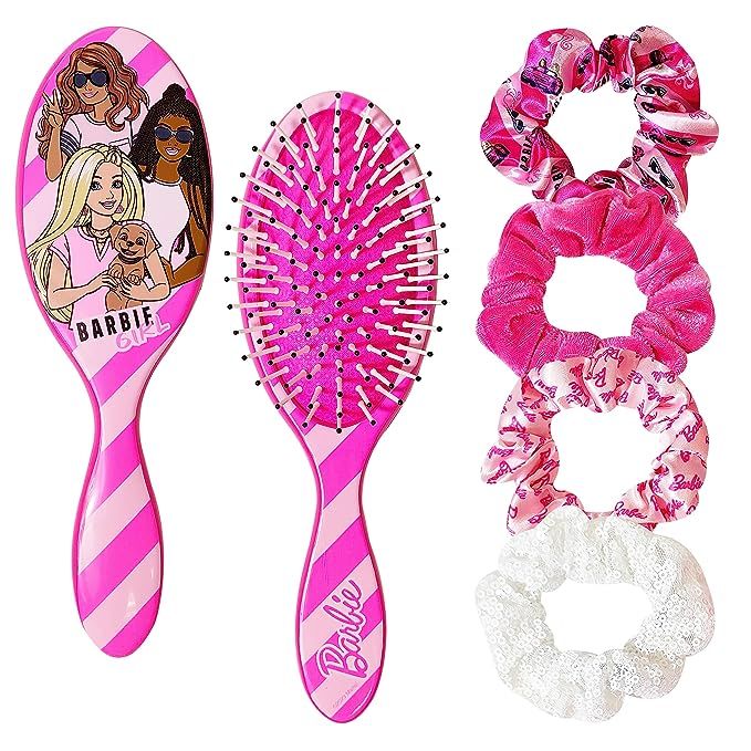 Barbie Hair Brush and 4 Scrunchies Set - Detangling Brush and Elastic Hair Ties for Girls Ages 3+ | Amazon (US)