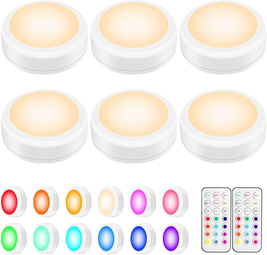 BLS LED Puck Lights with Remote Control, Wireless Under Cabinet & Closet Lighting, RGB 13 Color C... | Amazon (US)