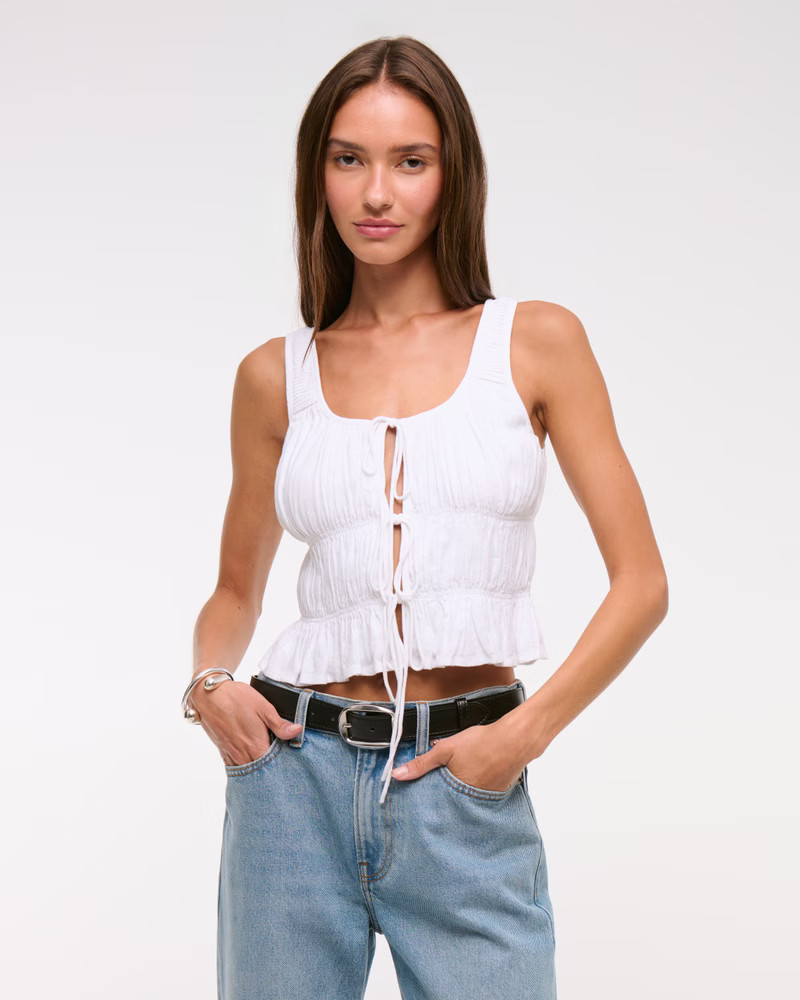 Women's Ruched Tie-Front Top | Women's New Arrivals | Abercrombie.com | Abercrombie & Fitch (US)