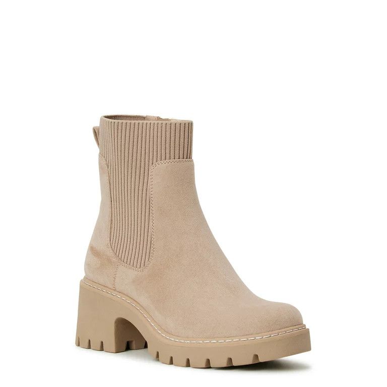 No Boundaries Women's Chelsea Boots with Knit Panel | Walmart (US)