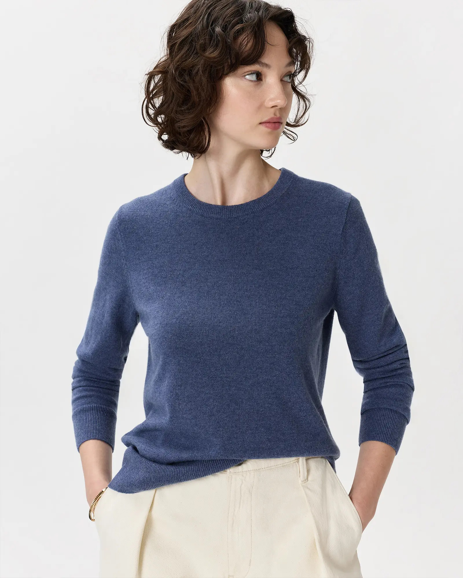 Mongolian Cashmere Crewneck Sweater in Heather Storm Blue | Quince