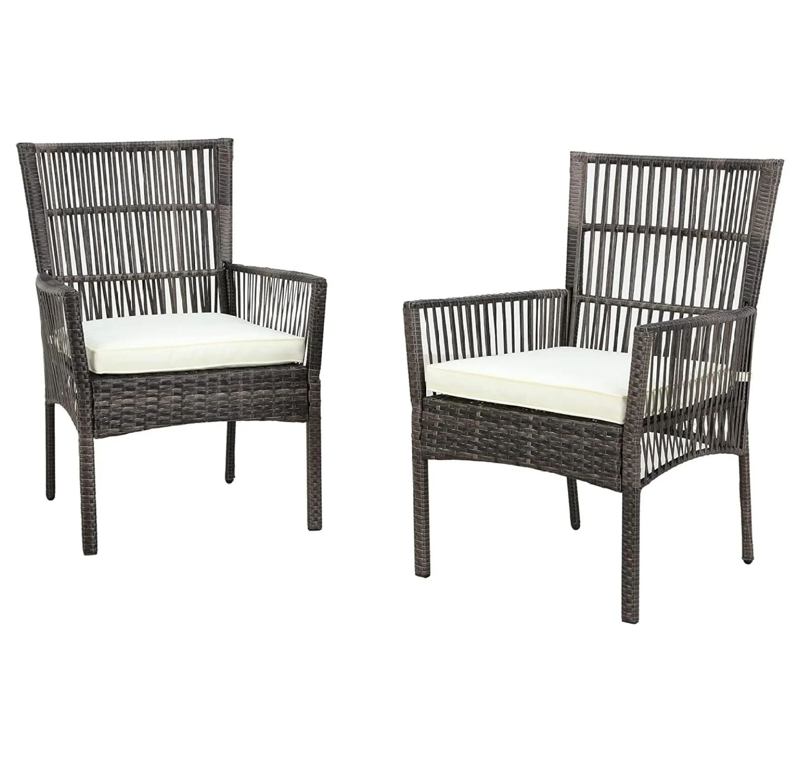 Jaxnfuro 2 Pieces Outdoor Wicker Chair Metal Dining Armchairs with Cushion, Beige | Walmart (US)