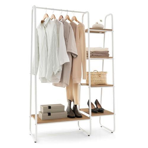 Tangkula Garment Rack with Shelves, Clothes Rack with 5 Shelves & Hanging Bar, Open Wardrobe for ... | Amazon (US)