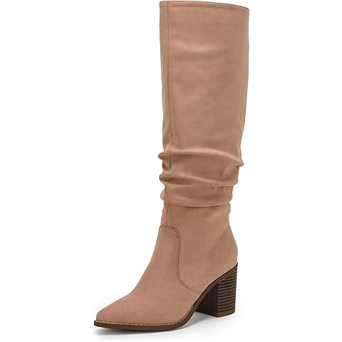 DREAM PAIRS Women's Knee-High Boots, Comfortable Chunky Block Heel Pointed Toe Pull On Side Zippe... | Amazon (US)