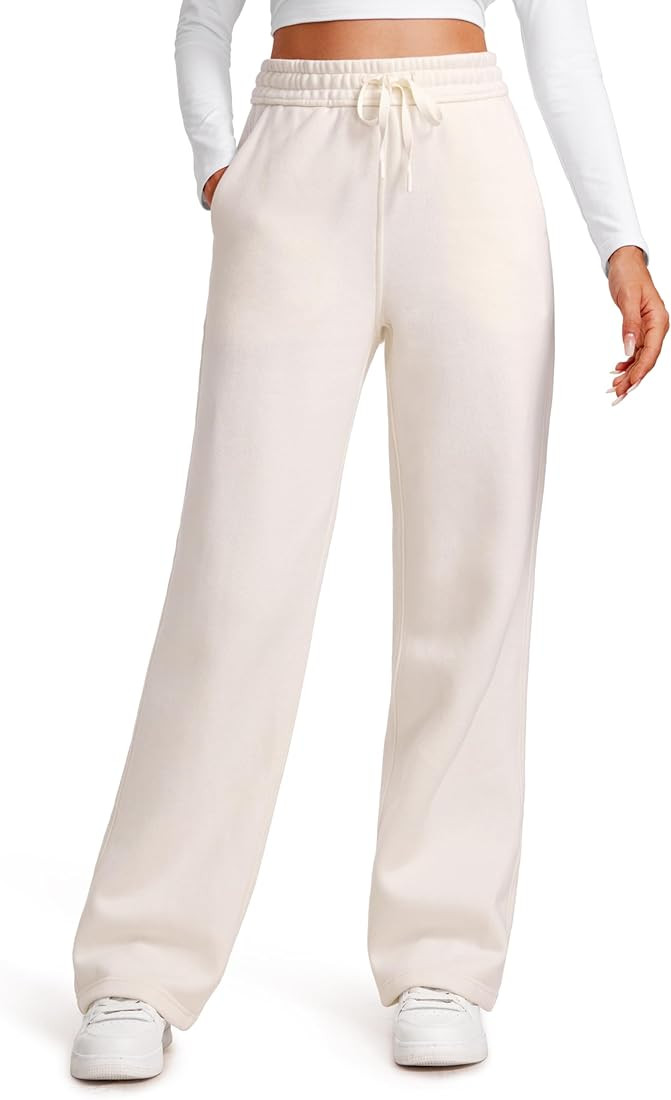 CRZ YOGA Cotton Fleece Lined Sweatpants Women 30" Straight Leg Casual Lounge Sweat Pants for Wome... | Amazon (US)