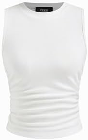 CIDER Crop Tops for Women Mimi Cuttrell Basic Sleeveless Ruched Going Out Summer Casual Ribbed Ta... | Amazon (US)