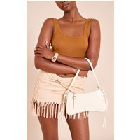 Cream Curved Beaded Shoulder Bag | PrettyLittleThing US