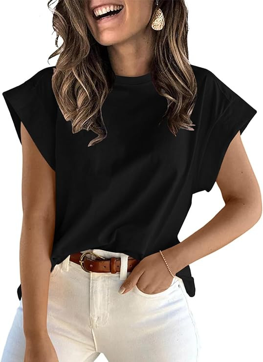 ZDC Women's Cap Sleeve Tank Tops Summer Crew Neck T Shirts Basic Loose Fit Solid Tee | Amazon (US)