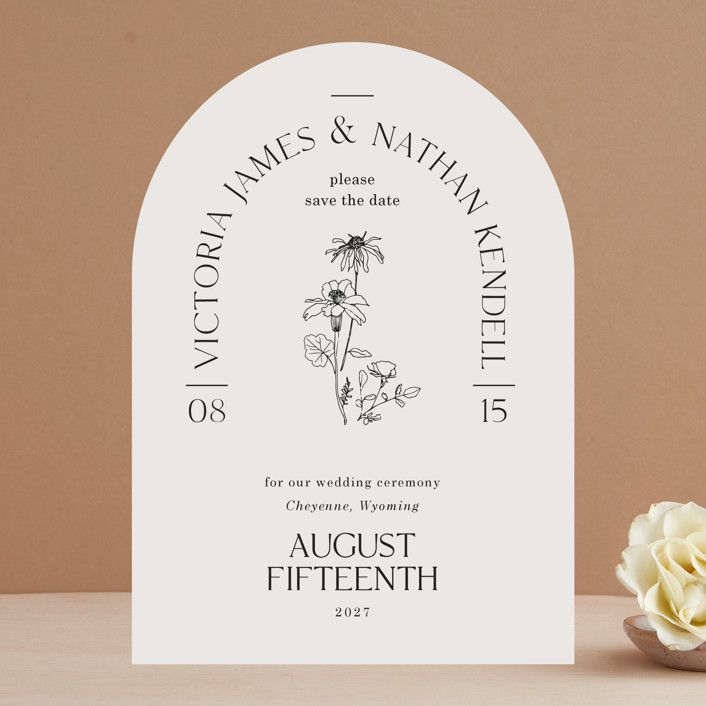 "Floral Type Arch" - Customizable Save The Date Cards in Gray by Baumbirdy. | Minted
