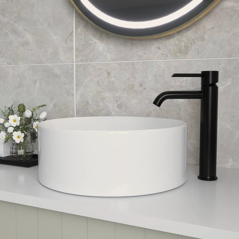 DeerValley Symmetry 16" White Ceramic Circular Vessel Bathroom Sink | Wayfair North America