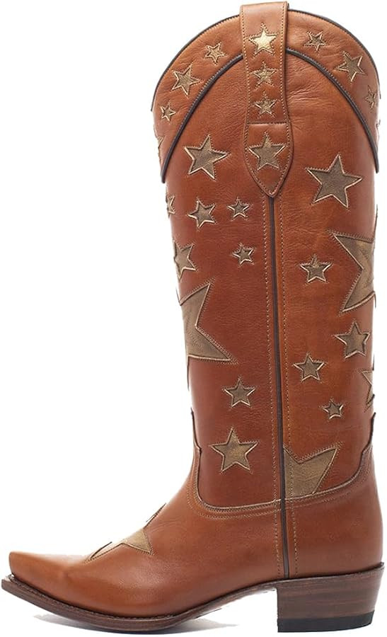 YIYA Women's Star Cowboy Boots Black and White Cowgirl Boots with White Stars Pointed Toe Chunky ... | Amazon (US)
