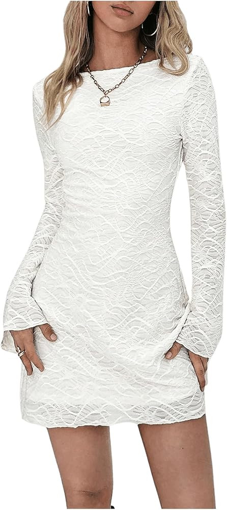 MakeMeChic Women's Leopard Print Dress Y2k Backless Mesh Bell Sleeve Mini Cheetah Print Dress | Amazon (US)