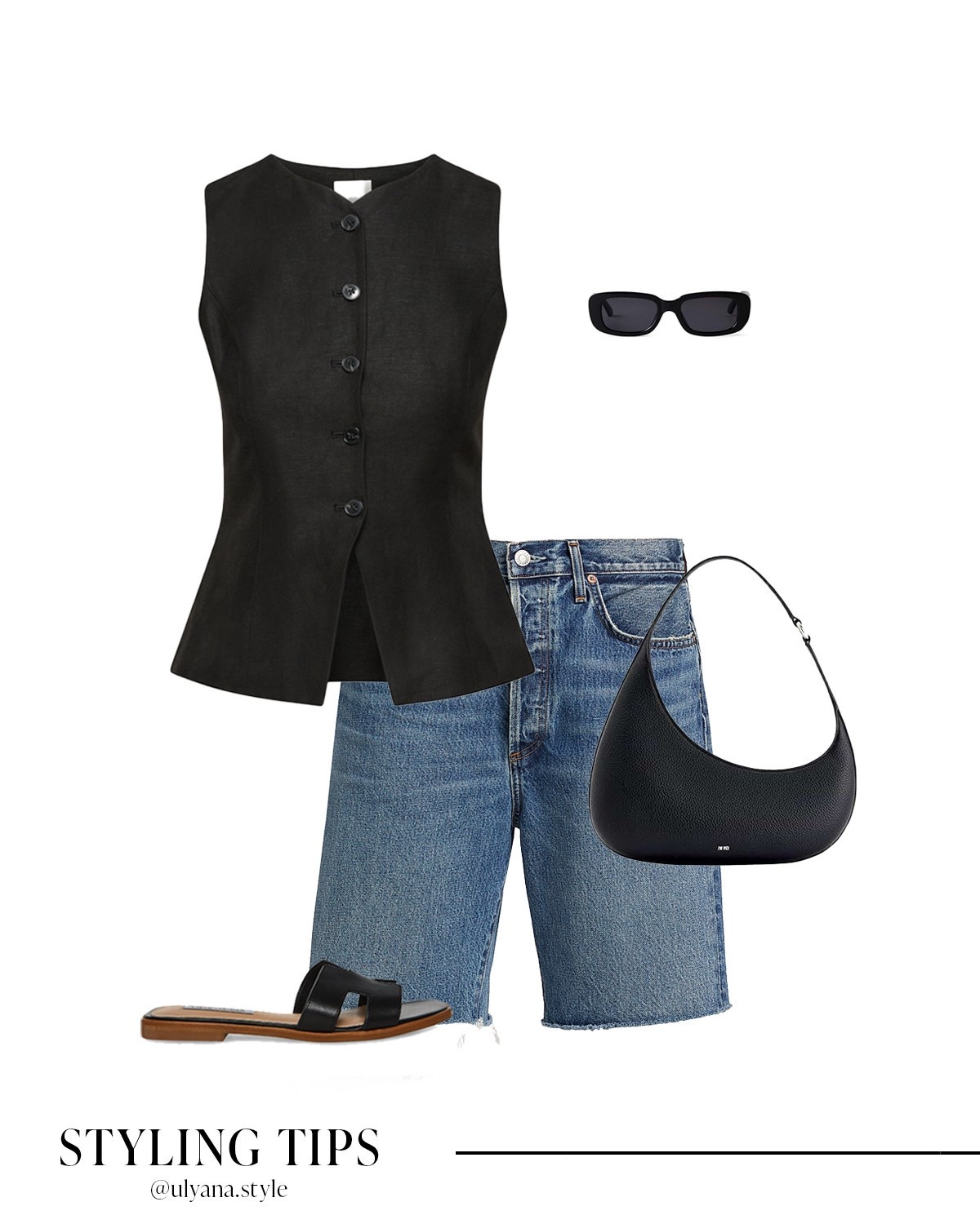 Easy summer outfit idea☀️

Wearing a black vest with denim shorts, black sandals, a go with everything shoulder bag, and classic sunglasses is the kind of summer outfit you’ll reach for again and again. 

It’s perfect for weekend plans, city strolls, or casual vacation outfits.
.
.
.
.

Summer outfits | everyday outfits | European summer outfits | vest outfits | vest top | vest and shorts | black vest outfits | button up vest | button down vest | high neck vest | linen vest set | linen vest outfit | shorts outfit | casual shorts | jean shorts outfit | summer shorts  | denim shorts outfit |  summer shoes | outfit inspo | classy outfits | black sandals | 

#LTKU #LTKFindsUnder100 #LTKSeasonal #LTKSummerEdit #LTKSaleAlert #LTKPetite #LTKFindsUnder50 #LTKShoeCrush #LTKItBag #LTKGiftGuide #LTKStyleTip #LTKTravel