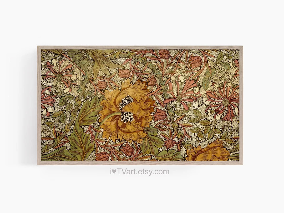Samsung Frame TV Art Tapestry Art Nouveau Burnt Orange Fall Colors Honeysuckle Woodland Nature Sa... | Etsy (US)