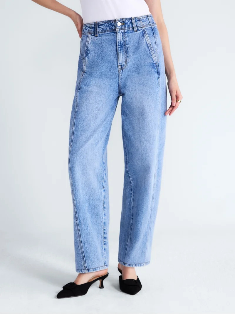 Free Assembly Women's and Women's Plus Side Panel Barrel Jeans, 30" Inseam, Sizes 0-28W | Walmart (US)