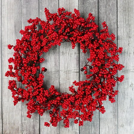 XGG Christmas Red Berry Wreath - 17.72in Faux Holly Door/Wall Hanging Decor, Indoor/Outdoor Versatile Garland, Festive Holiday Gift & Home Decoration | Walmart (US)