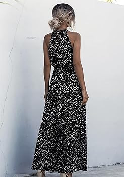 GRASWE Women Halter Neck Sleeveless Flowy Dress Boho Floral Print Dress Casual Waist Tie Maxi Dre... | Amazon (US)