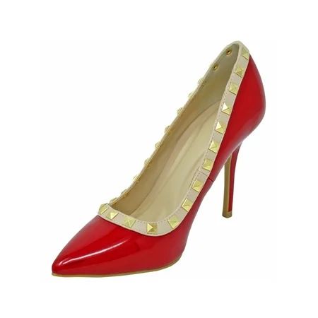 Womens Red Patent Leather Pumps With Gold Studs | Walmart (US)